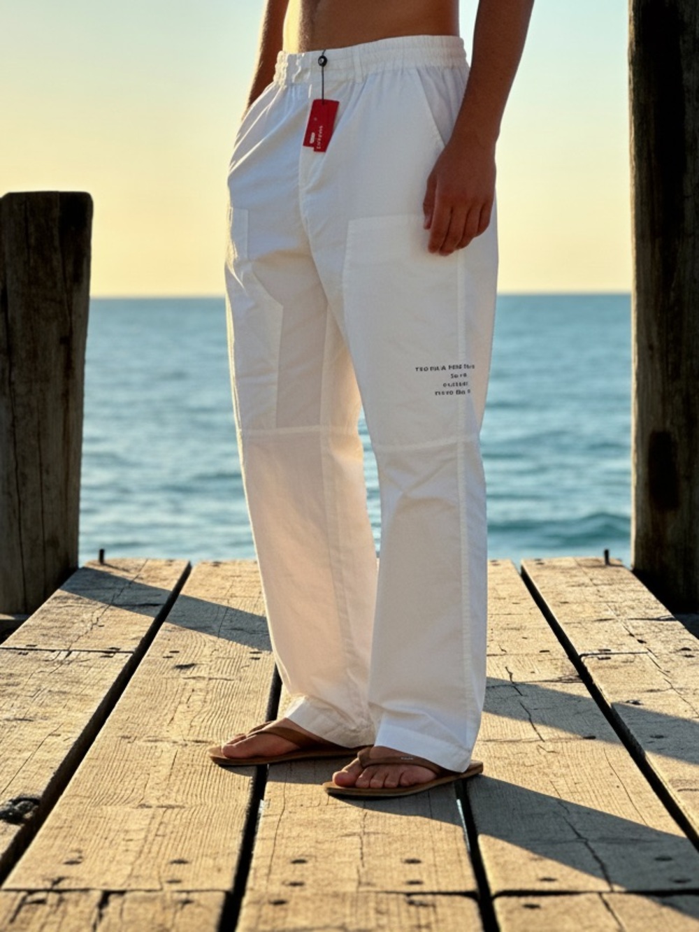 YoungLA White Drawstring Waist Casual Pants